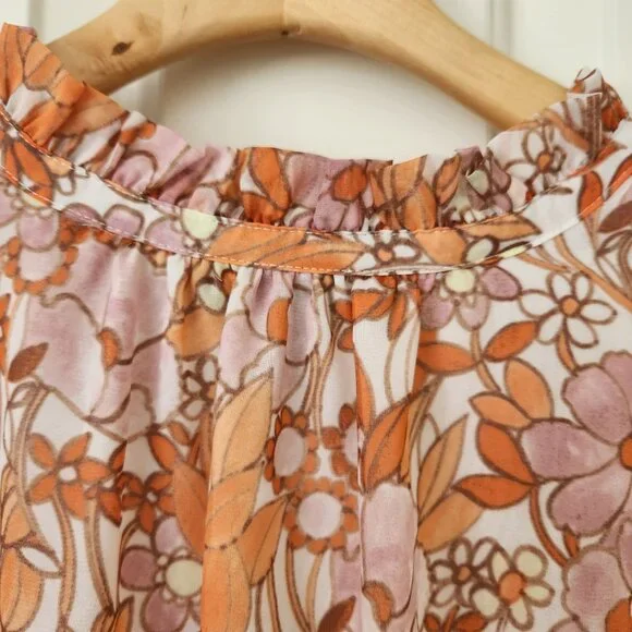 Ryegrass Floral Long-Sleeve Ruffled Dress Lightweight Flowy Cottagecore Coquette - Picture 5 of 13